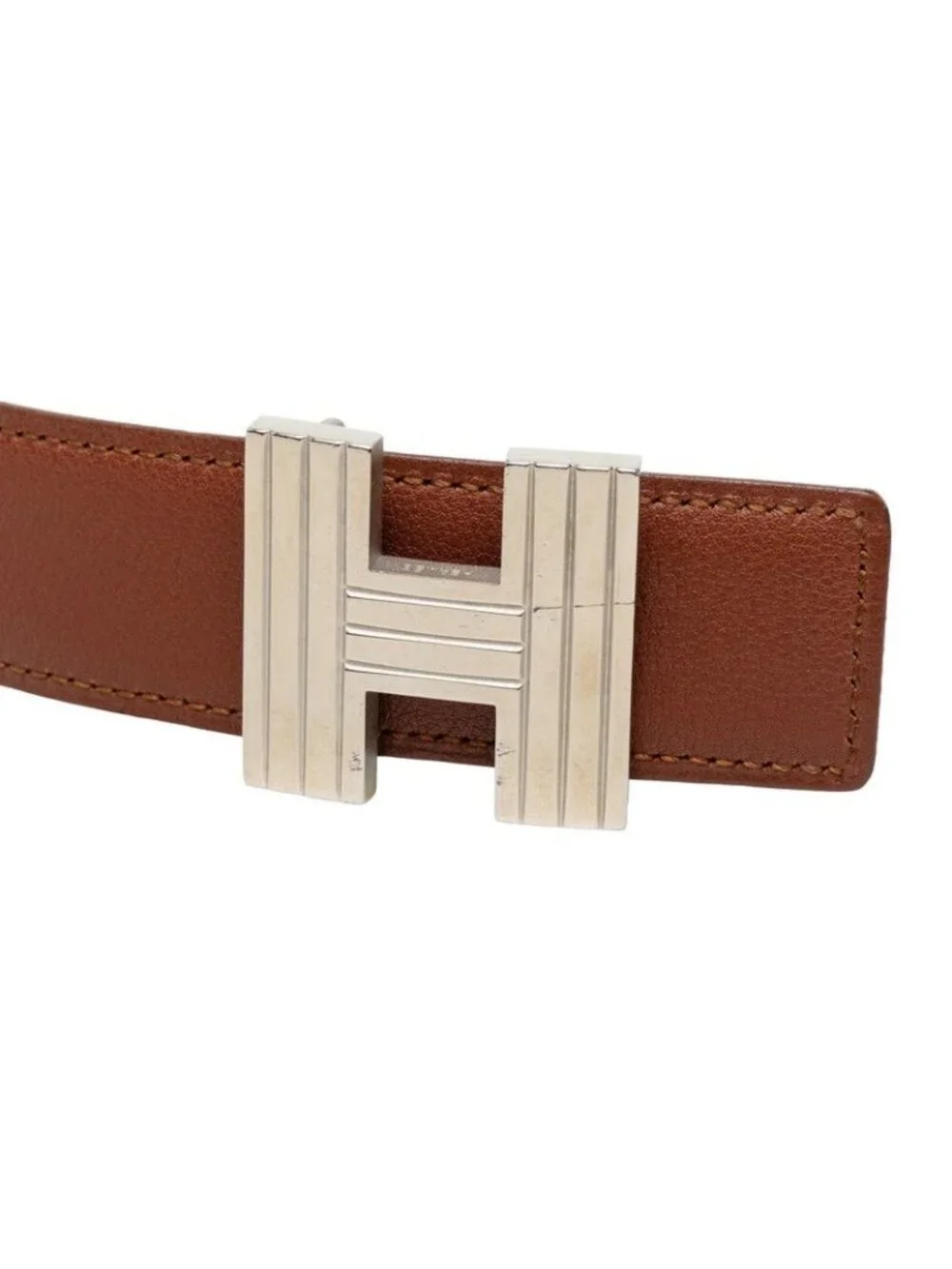 Hermes Reversible Buckle Belt 72 Brown Black Silver Leather Metal